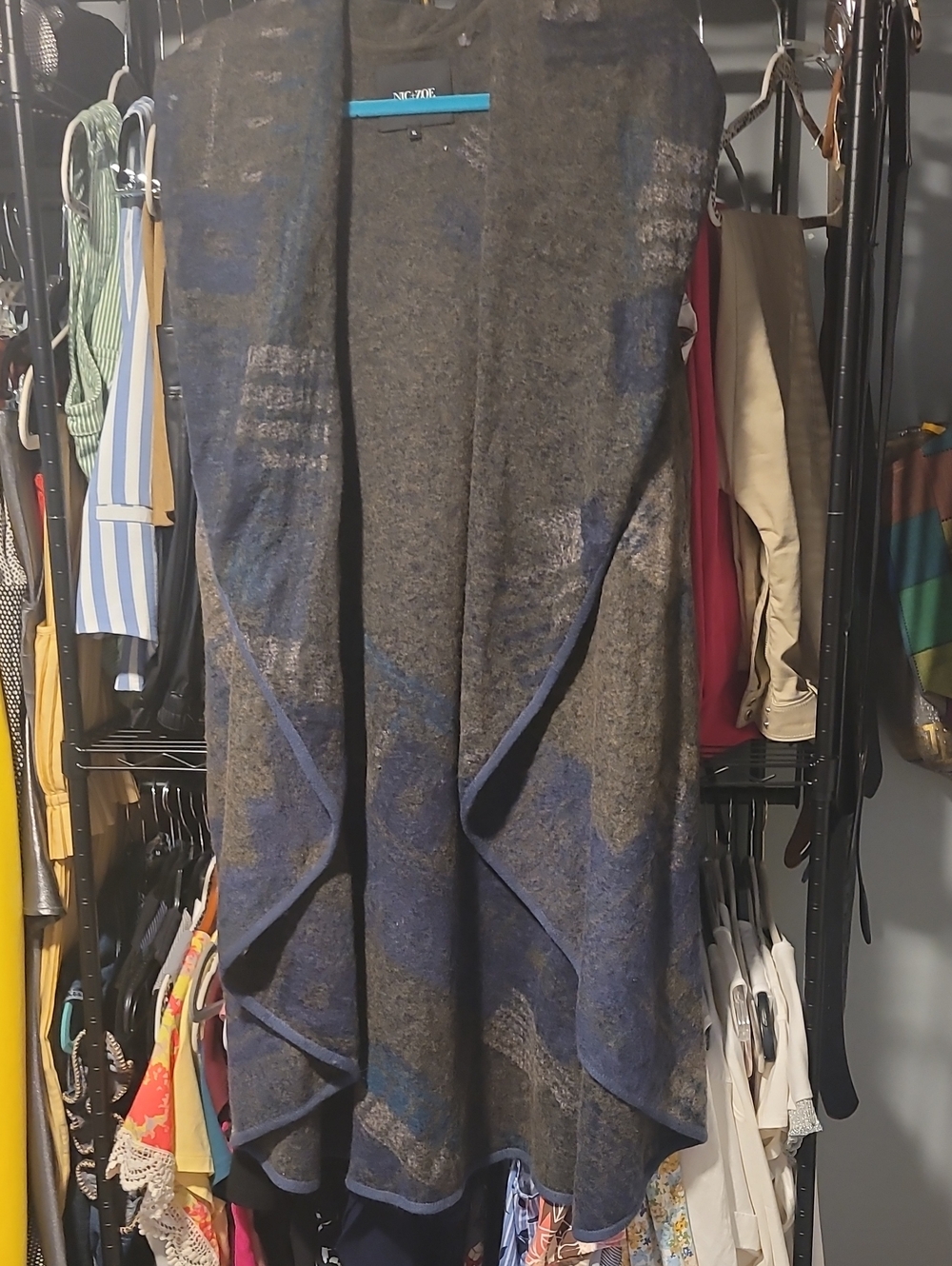 NIC+ZOE Blue and Gray Draped Open-Front Vest